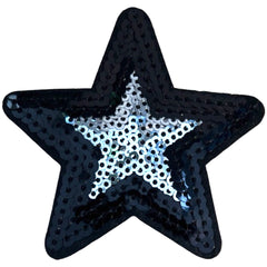 Stern-Pailletten-Emblem-Aufnäher zum Aufbügeln in Schwarz und Silber