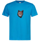 Wolf Wolven Kop Strijk Embleem Patch op een blauw t-shirtje