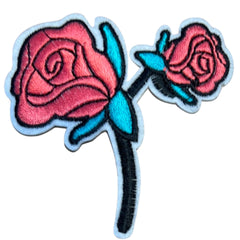 Rosenblüten am Stiel, zum Aufbügeln, Emblem, Aufnäher, Rosa