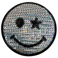 Smiley-Emoji-Emblem-Aufnäher mit Pailletten zum Aufbügeln