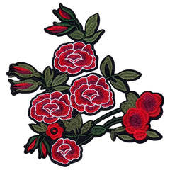 Pfingstrosen-Wildrosen-Zweig XL-Emblem-Aufnäher zum Aufbügeln