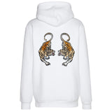 Tijger XL Strijk Embleem Patch Set L+R op de rugzijde van een witte hoodie