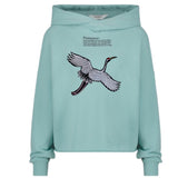 Kraanvogel Ibis Witte Reiger Strijk Embleem Patch op een  blauw groene sweater