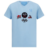 Formule 1. Strijk Embleem Patch Set 4 stuks op een lichtblauw t-shirtje