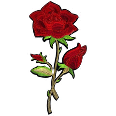 Rose auf goldenem Stiel, XL-Pailletten-Emblem-Aufnäher zum Aufbügeln