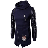 Wolf Wolven Kop Strijk Embleem Patch op een blauw met zwarte Goth jas