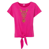 Yackalasi Cosplay Sequins Ventiaans Kant Strijk Applicatie Patch Roze op een fuchsia roze shirtje