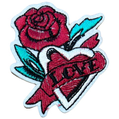Liebes-Tattoo-Emblem-Aufnäher zum Aufbügeln, Burgunderrot