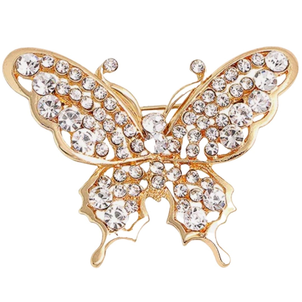 Broche Sierspeld Vlinder Strass Goud