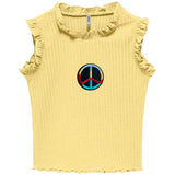 Peace Sign Vredesteken Embleem Strijk Patch Rond Small op een geel topje