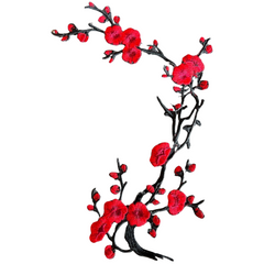 Blüten-Blumen-Zweig-Eisen-Emblem-Aufnäher, Rot