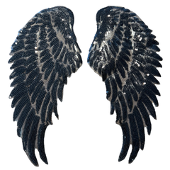 Flügel-Paillette-XL-Emblem-Patch-Set zum Aufbügeln, Schwarz