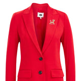 Poes Broche Goud Strass Steentjes op een rood colbert