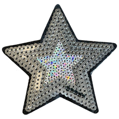 Aufnäher mit Stern-Paillette, silberfarben und schwarz, Emblem-Applikation zum Aufbügeln