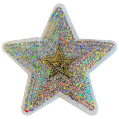 Aufnäher mit Stern-Paillette, silberfarben und goldfarben, Emblem-Applikation zum Aufbügeln