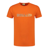 HOLLAND Tekst Oranje Wit Alfabet Letters Set 7 Stuks op een oranje t-shirt