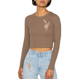 Bloesem Bloemen Wit Strijk Embleem Patch Set zonde vlinder op een beige longsleeve