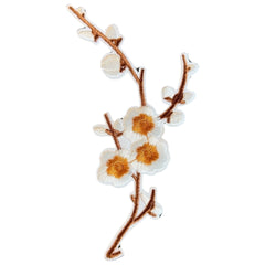 Pflaumenblüten-Blumen-Emblem-Aufnäher zum Aufbügeln, weiß, rechts