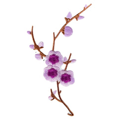 Pflaumenblüten-Blumen-Flieder-Lila-Emblem-Aufnäher zum Aufbügeln links