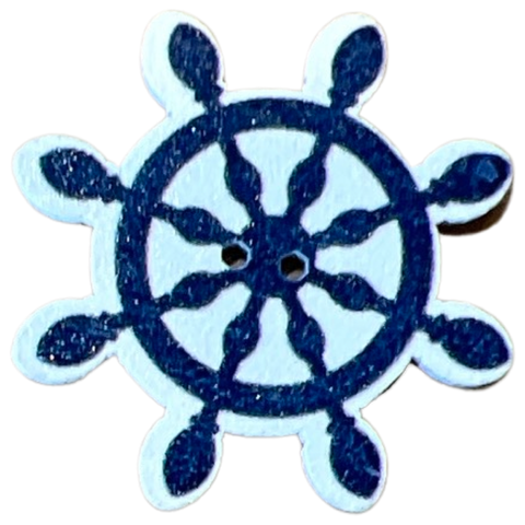 Houten opnaai knoop met nautisch roerdesign – nautical button