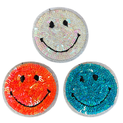 Smiley-Pailletten-Emblem-Patch-Set zum Aufbügeln, 3-teilig
