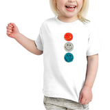 Smiley Paillette Strijk Embleem Patch Set 3 stuk op een wit t-shirtje