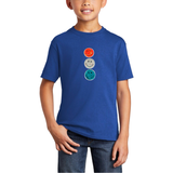 Smiley Paillette Strijk Embleem Patch Set 3 stuk op een blauw t-shirt