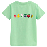 Fruit Strijk Embleem Patch Set 6 stuks op een groen t-shirtje