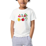 Fruit Groente Strijk Embleem Patch Set A 6 stuks op een wit t-shirtje