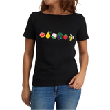 Fruit Strijk Embleem Patch Set 6 stuks op een zwart t-shirt