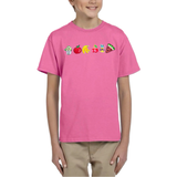 Fruit Groente Strijk Embleem Patch Set A 6 stuks op een roze t-shirt