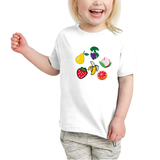 Fruit Strijk Embleem Patch Set 6 stuks op een wit t-shirtje