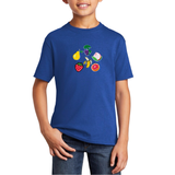 Fruit Strijk Embleem Patch Set 6 stuks op een blauw t-shirt