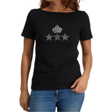 Sterren Kroon Strass Strijk Embleem Patch Set 4 stuks op een zwart t-shirtje