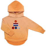 Nederland Oranje Boven Strijk Embleem Patch Set op een kleine oranje hoodie