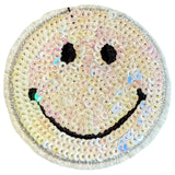 Smiley strijkpatch met wit paarlemoer pailletten effect voor kleding en accessoires