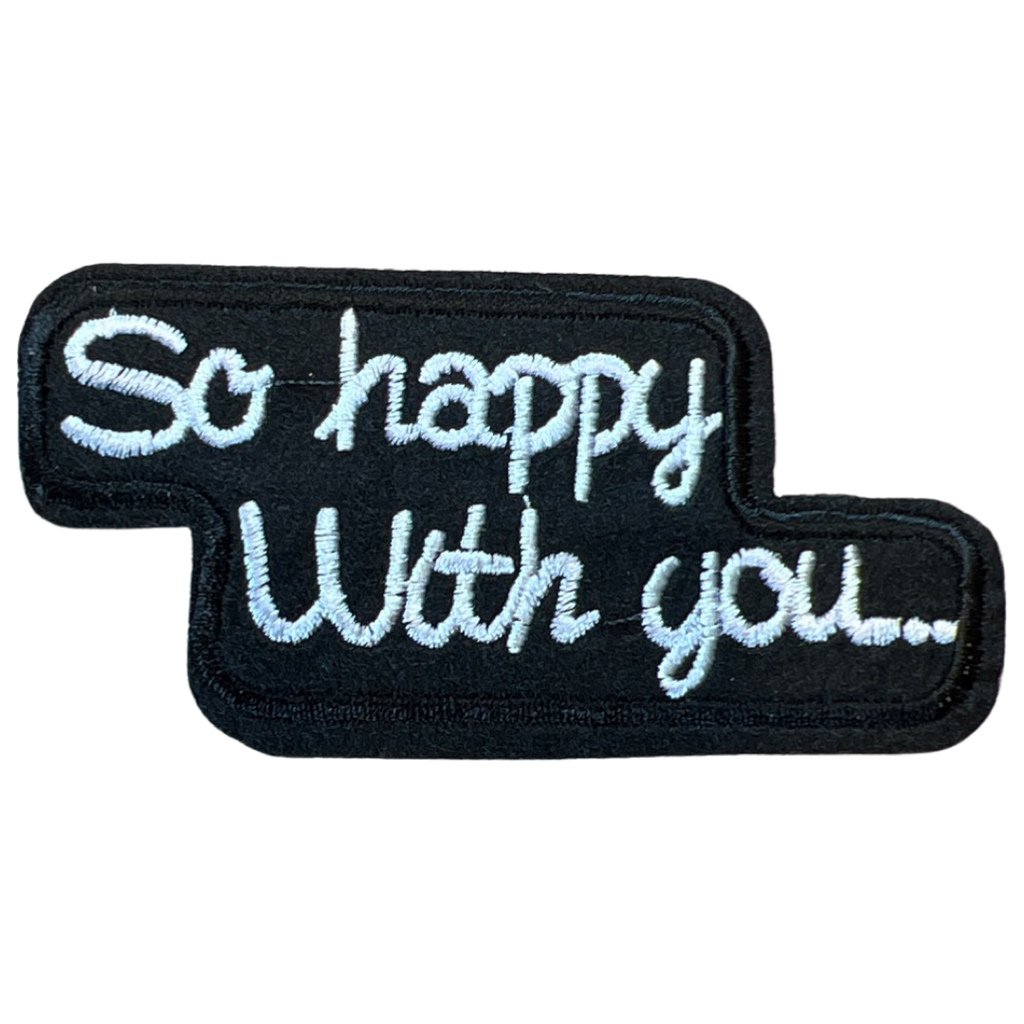 strijkpatch met tekst so happy with you zwart wit