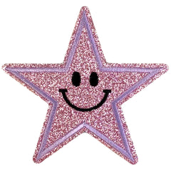 Smiley-Stern-Emblem-Aufnäher zum Aufbügeln, glitzernd, hellrosa