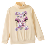 Pioen Wilde Roos Anemoon Bloem Full Color Strijk Applicatie op een licht gele sweater