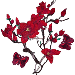 Magnolienblüten-Schmetterlings-Aufnäher-Set zum Aufbügeln, Rot, 3 Aufnäher