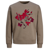 Magnolia Bloesem Vlinder Strijk Patch Set Rood 3 Patches op een bruin beige sweater