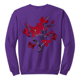 Magnolia Bloesem Vlinder Strijk Patch Set Rood 3 Patches op een paarse sweater