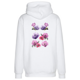 Anemoon Bloem Full Color Strijk Applicatie op de rugzijde van een witte hoodie