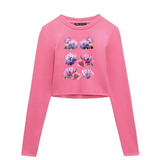 Anemoon Bloem Full Color Strijk Applicatie op een roze longsleeve