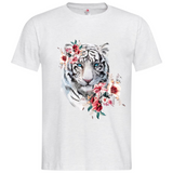 Tijger Bloemen Strijk Applicatie op een wit t-shirt