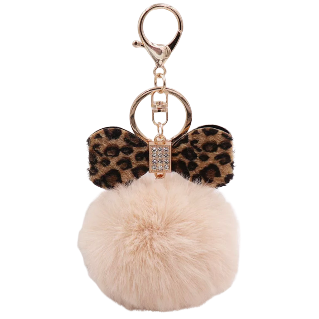 Sleutelhanger Pom Strik Strass Tas Keychain Creme