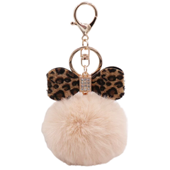 Schlüsselanhänger mit Bommel und Schleife, Strass, Taschen-Schlüsselanhänger, Creme