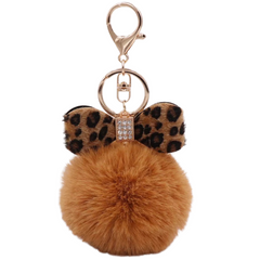 Schlüsselanhänger mit Bommel und Schleife, Strass, Taschen-Schlüsselanhänger, Cognac
