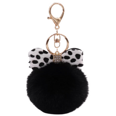 Schlüsselanhänger mit Bommel und Schleife, Strass, Taschen-Schlüsselanhänger, Schwarz