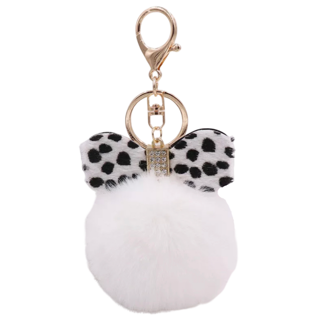 Sleutelhanger Pom Strik Strass Tas Keychain Wit